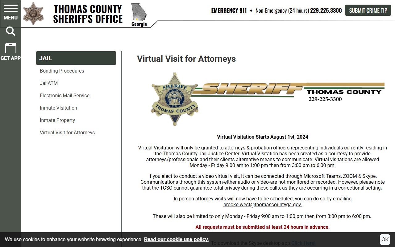 Thomas County clerk records attorney and probation officer visitation rules