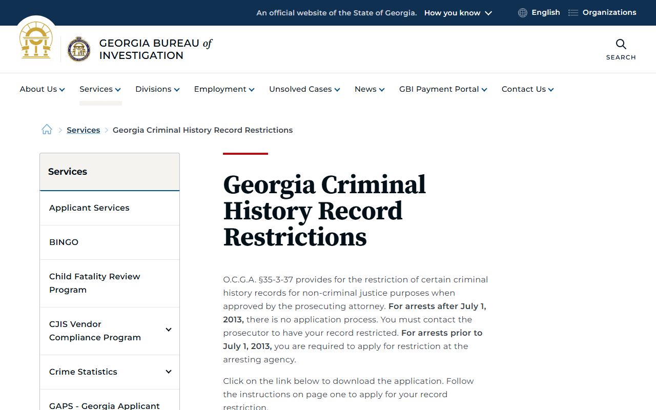 Thomas County court records GBI criminal history restriction source