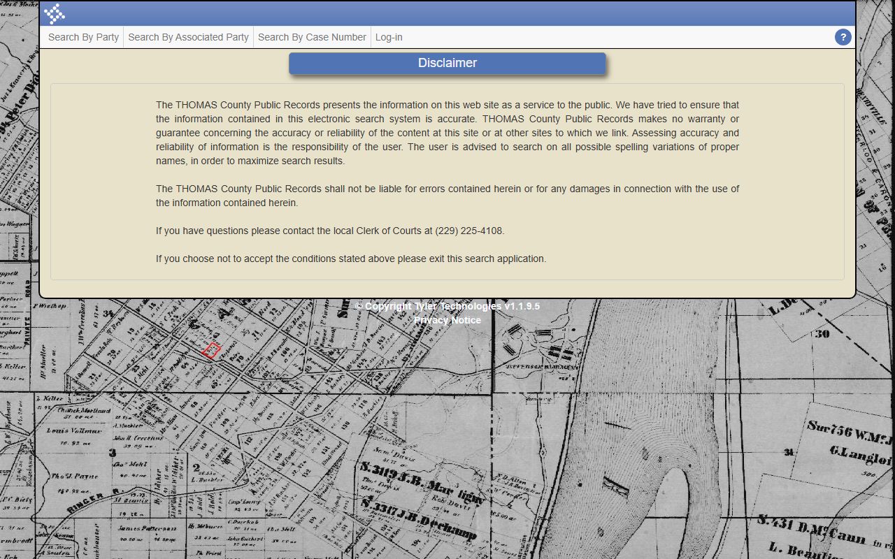 Thomas County court records CM Web Search access page
