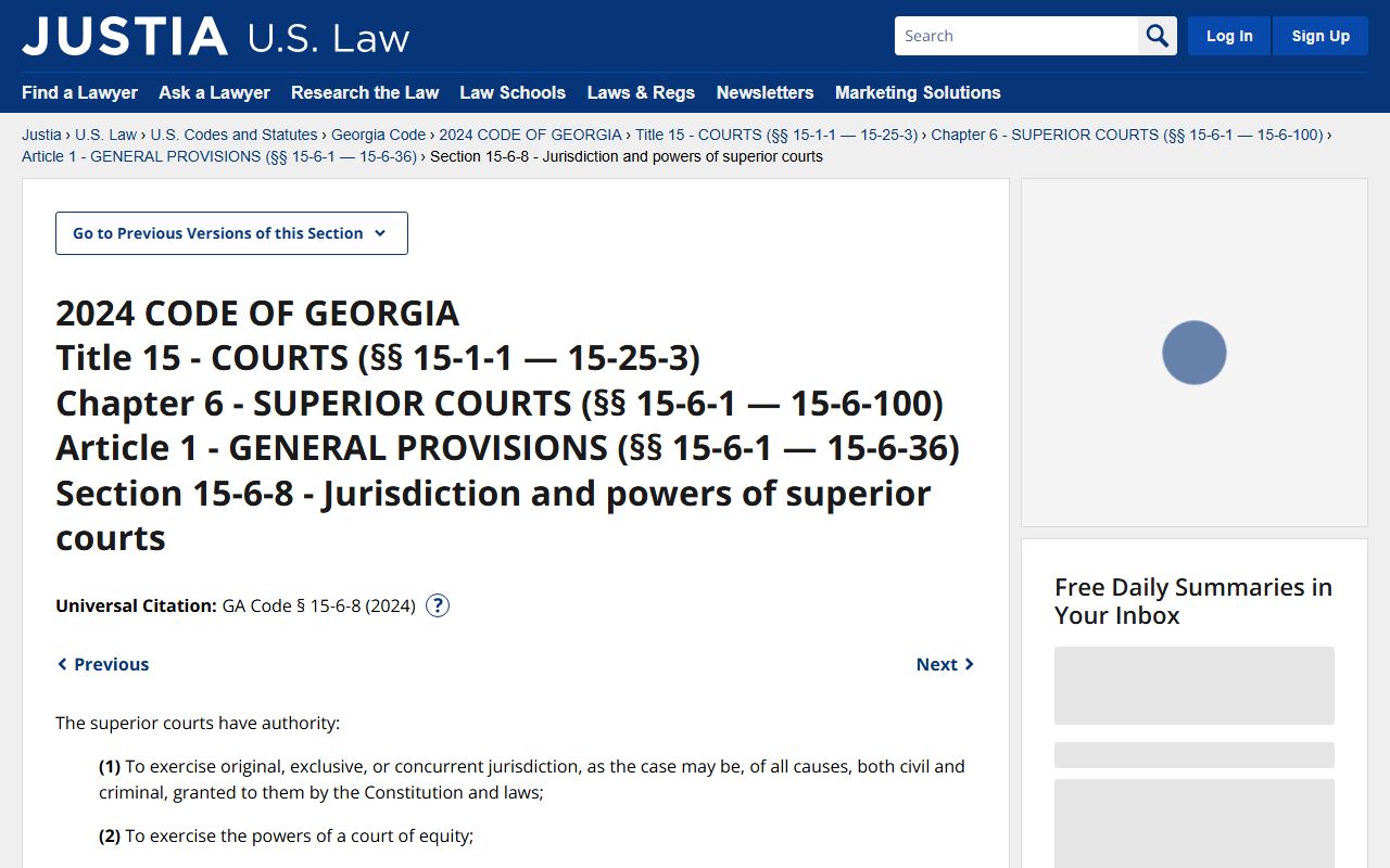 Thomas County Superior Court records O.C.G.A. 15-6-8 jurisdiction and powers