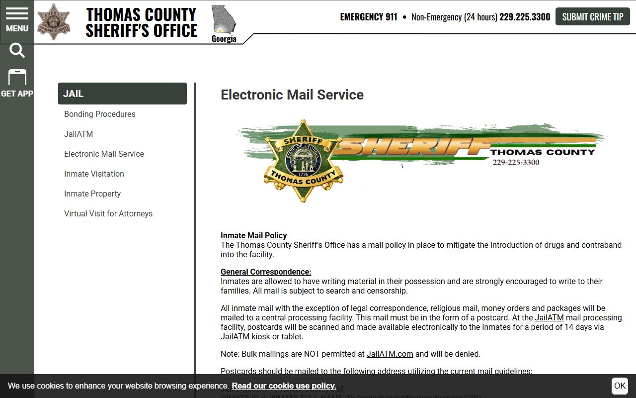 Thomas County inmate search electronic mail service source