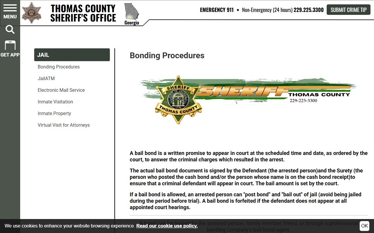 Thomas County inmate search bonding procedures source
