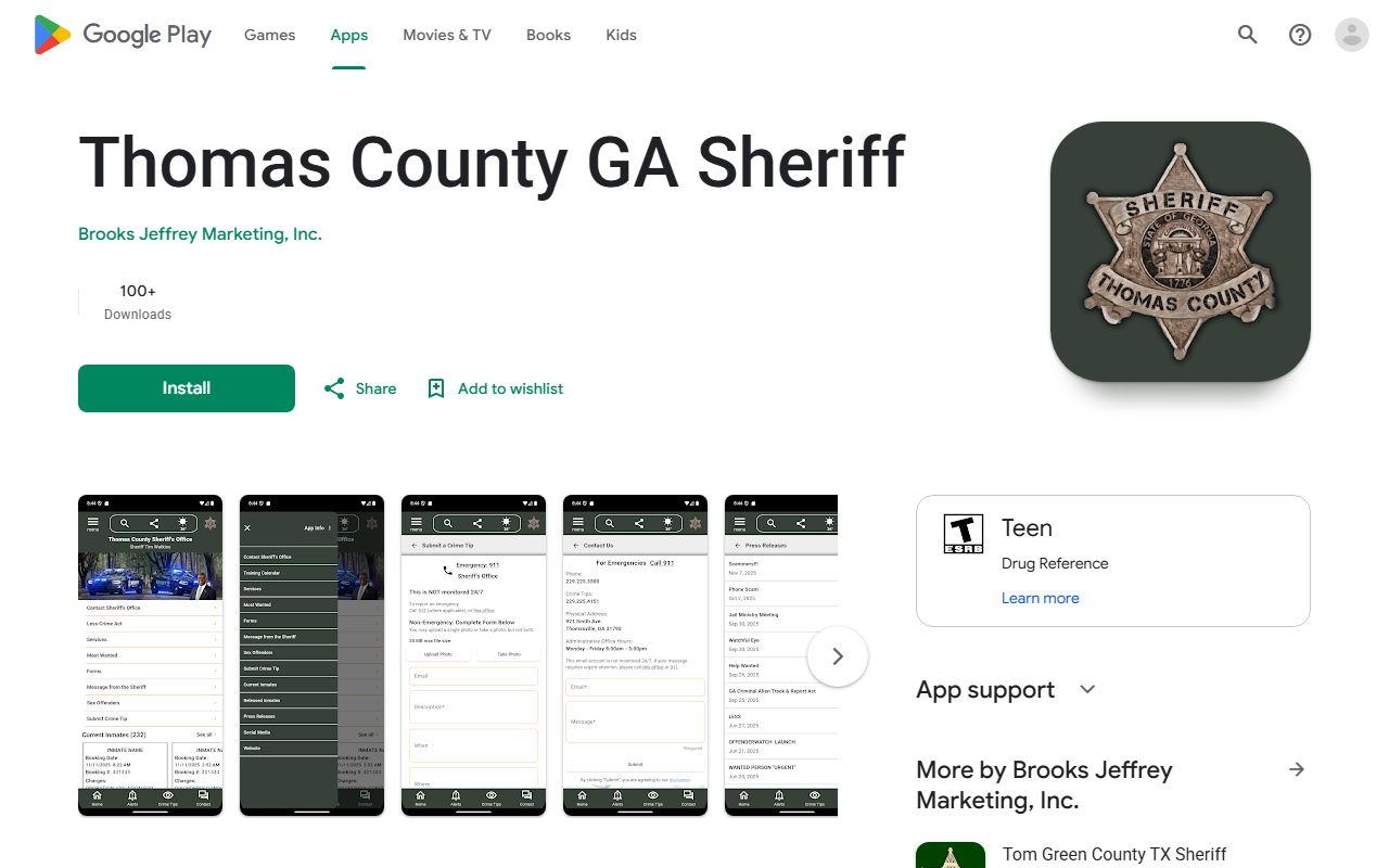 Thomas County marriage divorce records Google Play Sheriff app listing