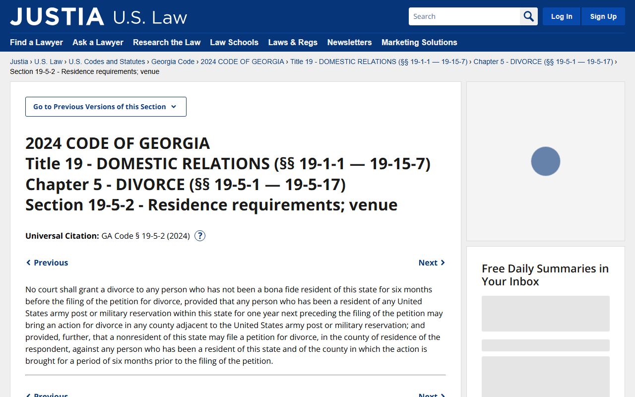 Thomas County marriage divorce records O.C.G.A. 19-5-2 divorce residency requirement
