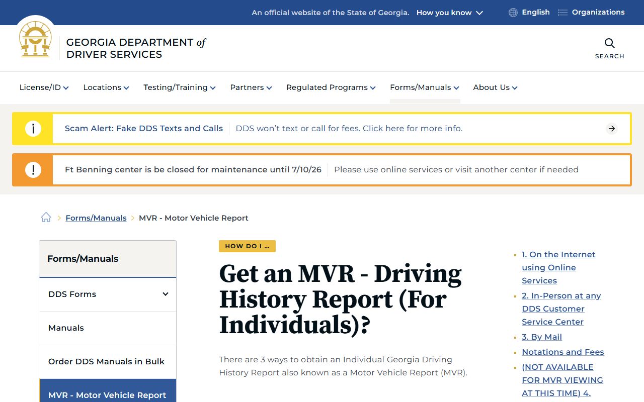 Thomas County traffic court records Georgia DDS MVR driving history instructions