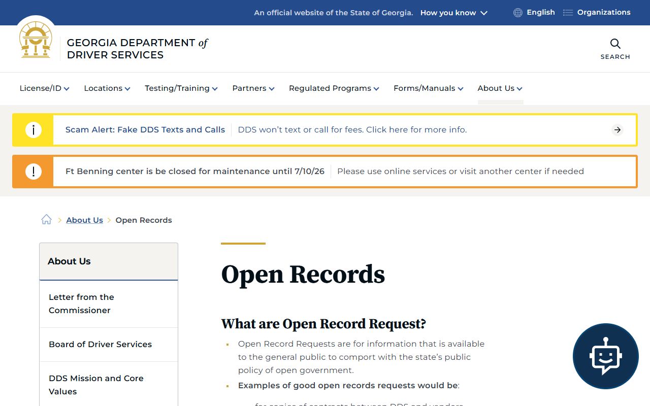 Thomas County traffic court records Georgia DDS open records request instructions