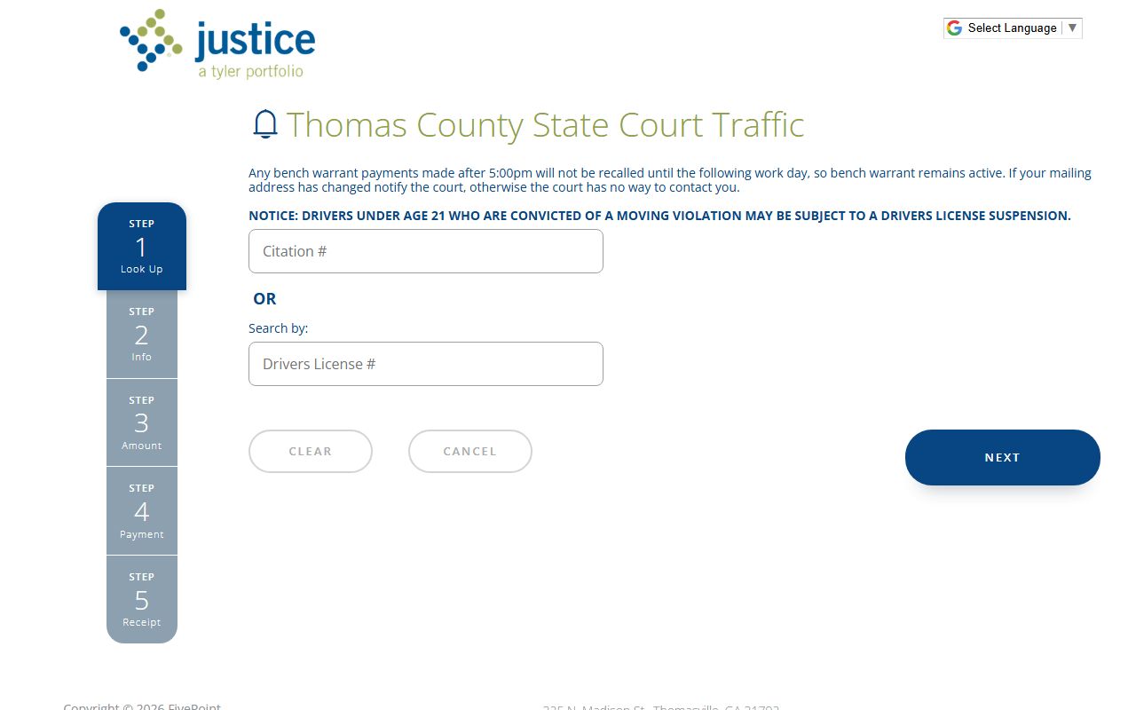 Thomas County traffic court records State Court payment portal